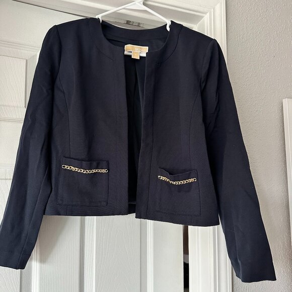 Navy Blue Blazer with Gold Chain Accents - Picture 1 of 7